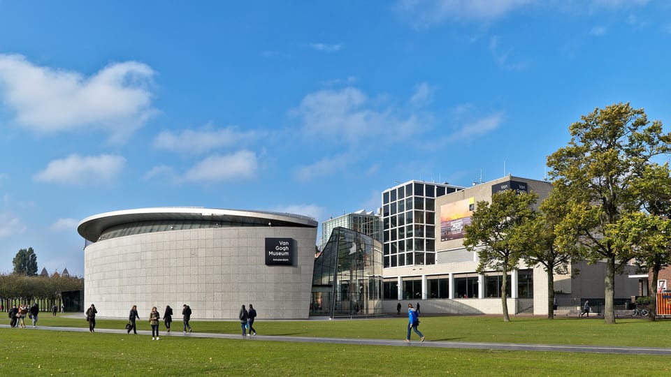 The Van Gogh Museum on Museumplein in Amsterdam, with the oval Kurokawa exhibition wing in front of the main building