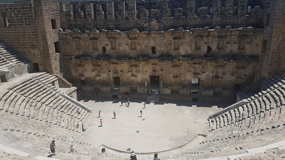 Stone seating and stage of the Aspendos Roman theatre