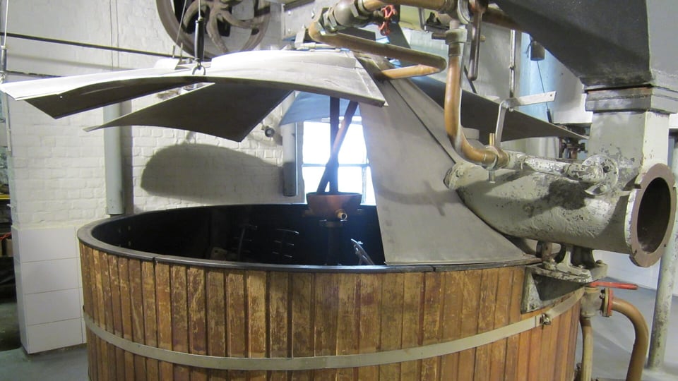 The copper mash tun inside the Cantillon family lambic brewery in Anderlecht, Brussels