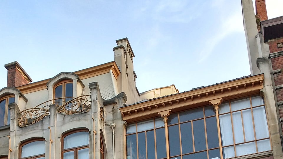 The Art Nouveau ironwork stairwell inside the Horta Museum, architect Victor Horta's own house in Saint-Gilles