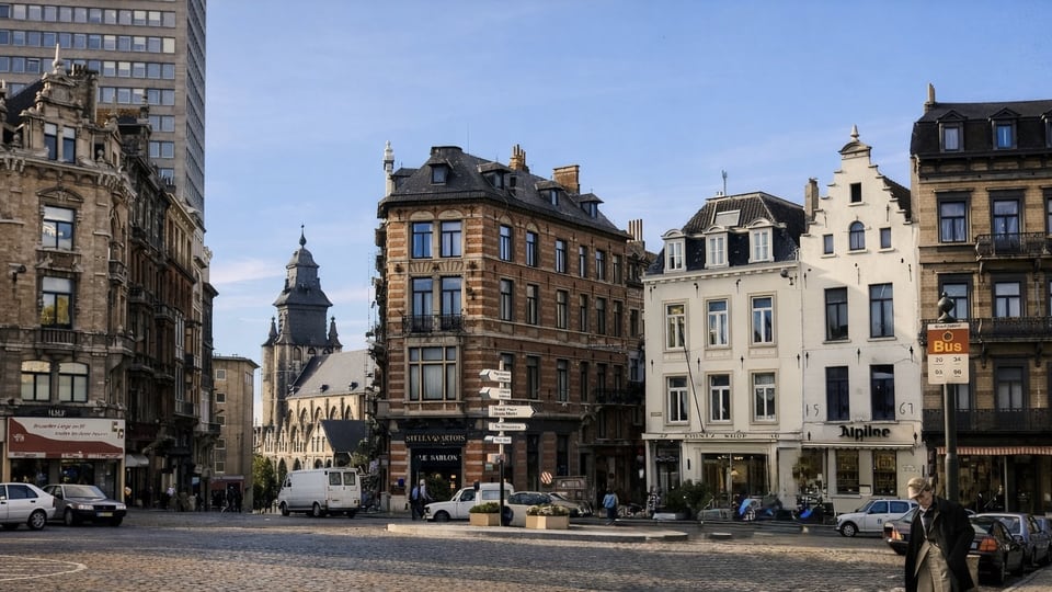 Place du Grand Sablon, home to Brussels's weekend antiques market and chocolate shops