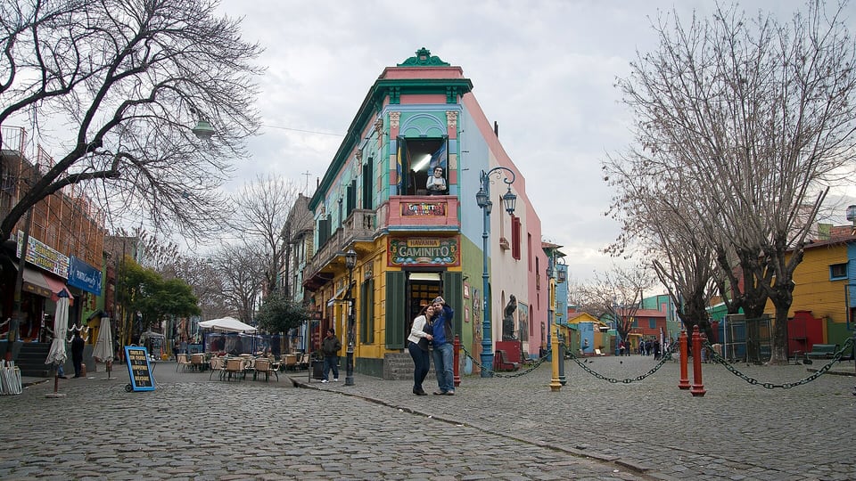 Painted houses at the entrance to Caminito in La Boca, Buenos Aires