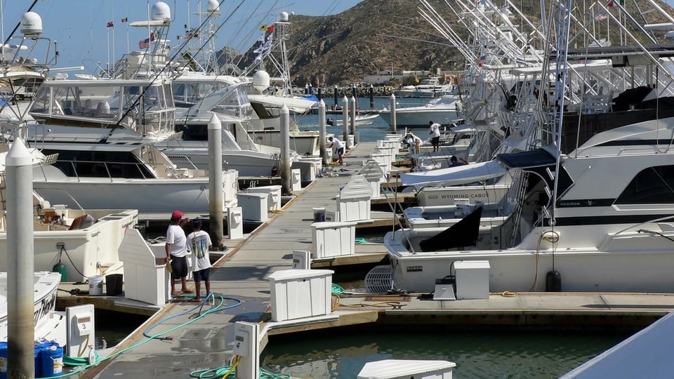 Sport-fishing boats moored in Cabo San Lucas marina