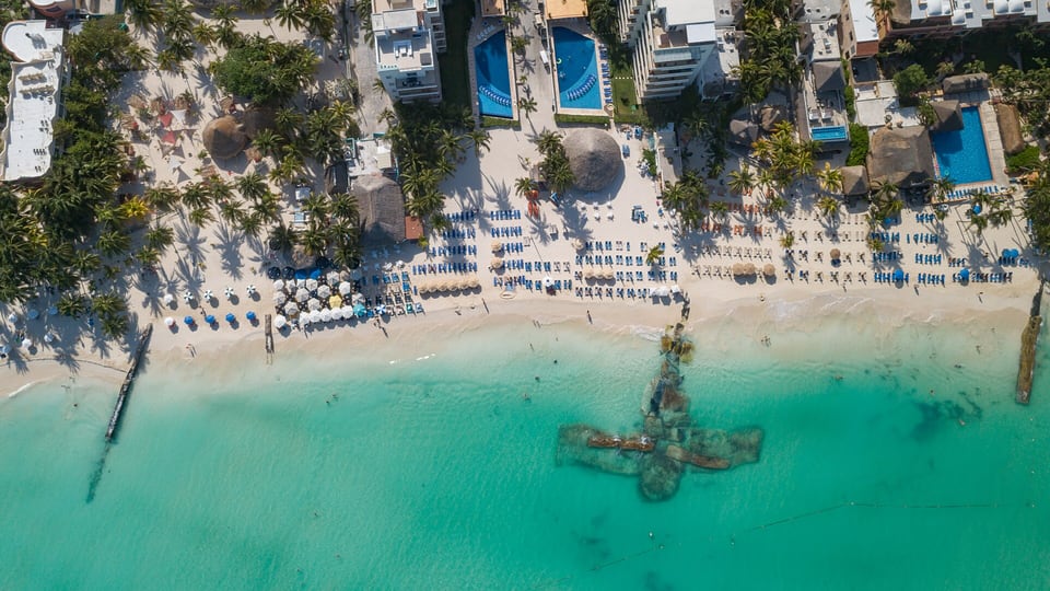 Aerial view of Playa Norte on Isla Mujeres