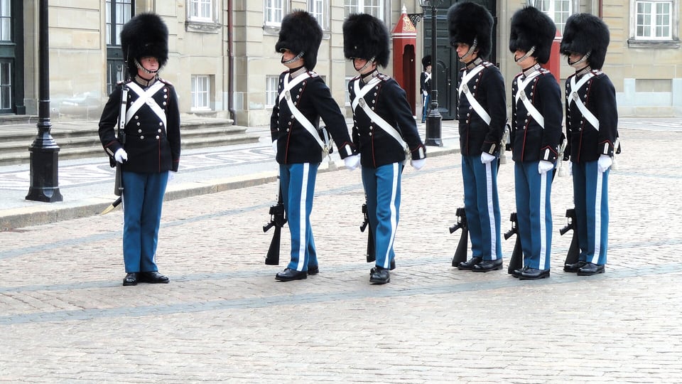 A Royal Guard sentry at Amalienborg Palace, the Danish royal family’s residence since 1794