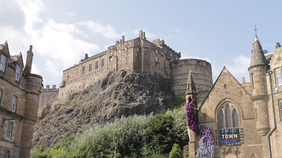 Edinburgh Castle rising above the Grassmarket in the Old Town