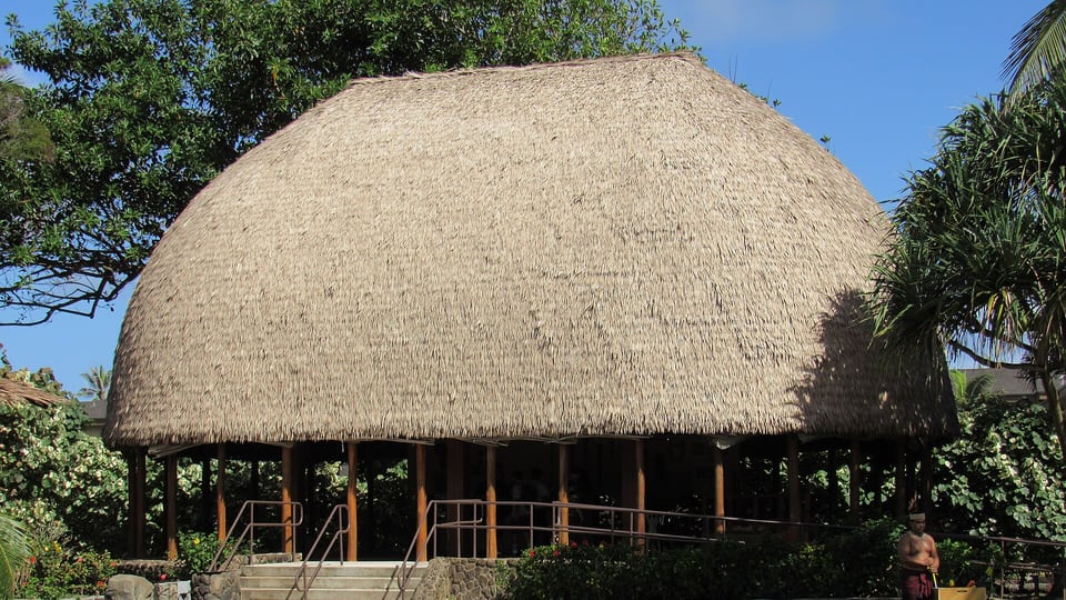 A thatched Samoan house in the Samoa village at the Polynesian Cultural Center