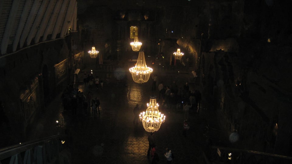 St. Kinga’s Chapel, carved entirely from rock salt more than 100 metres underground in the Wieliczka Salt Mine