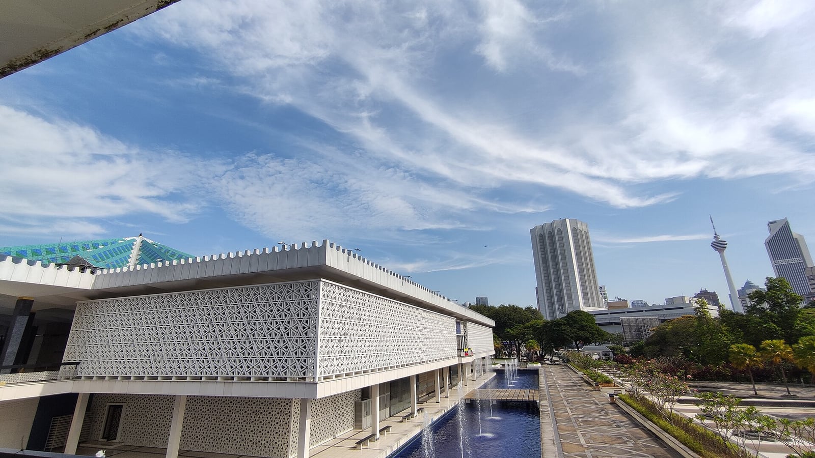 Kuala Lumpur skyline seen across the National Mosque precinct
