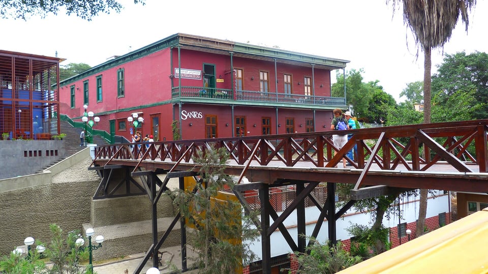 The wooden Puente de los Suspiros footbridge in Barranco, Lima
