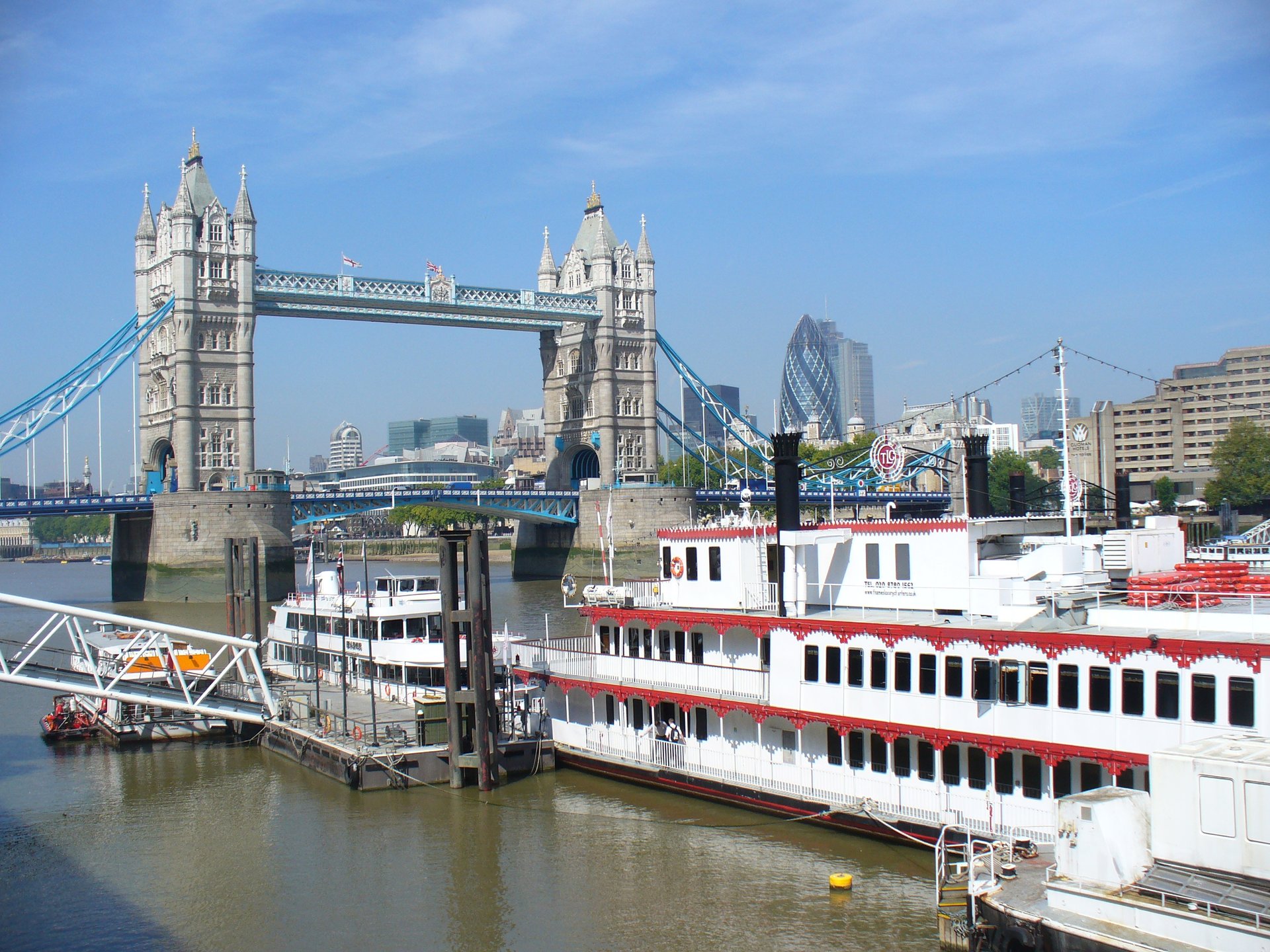 A Thames sightseeing boat passing Tower Bridge, the link between the Tower of London and Westminster on the combo route