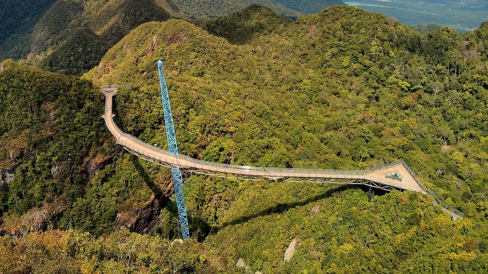 Langkawi Sky Bridge curving above forested mountains