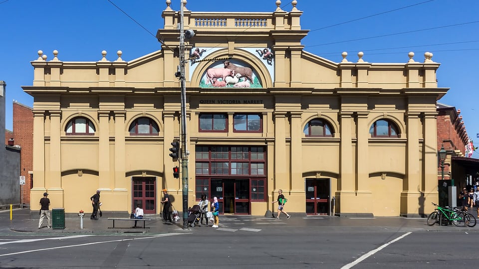 The Elizabeth Street front of the Meat and Fish Hall at Queen Victoria Market
