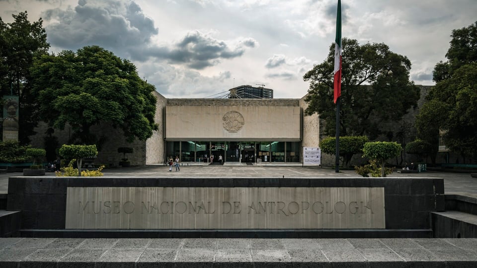 Entrance facade of the Museo Nacional de Antropología in Chapultepec