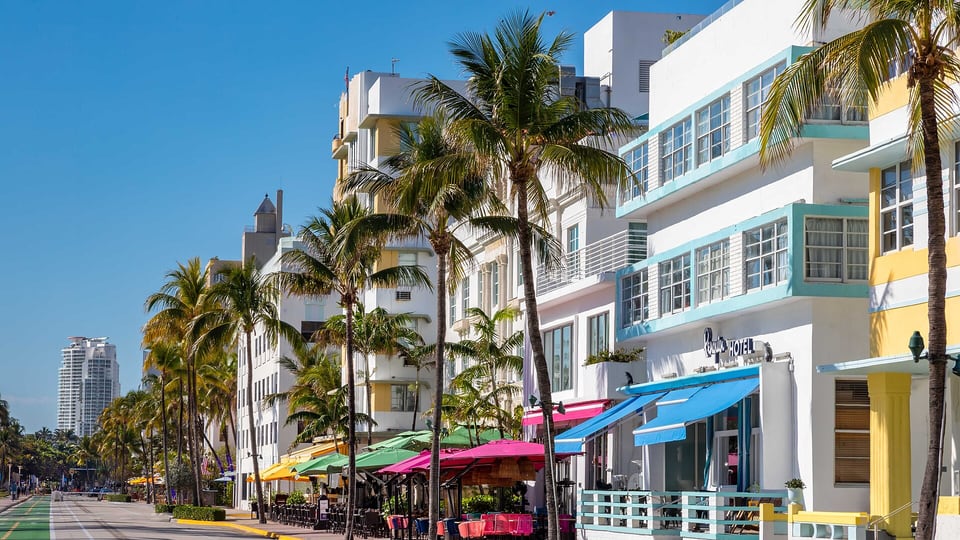 Art Deco buildings along Ocean Drive in Miami Beach
