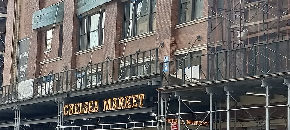 Chelsea Market entrance on its brick building