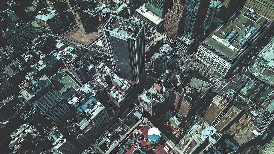 View down toward Manhattan from the Empire State Building observatory