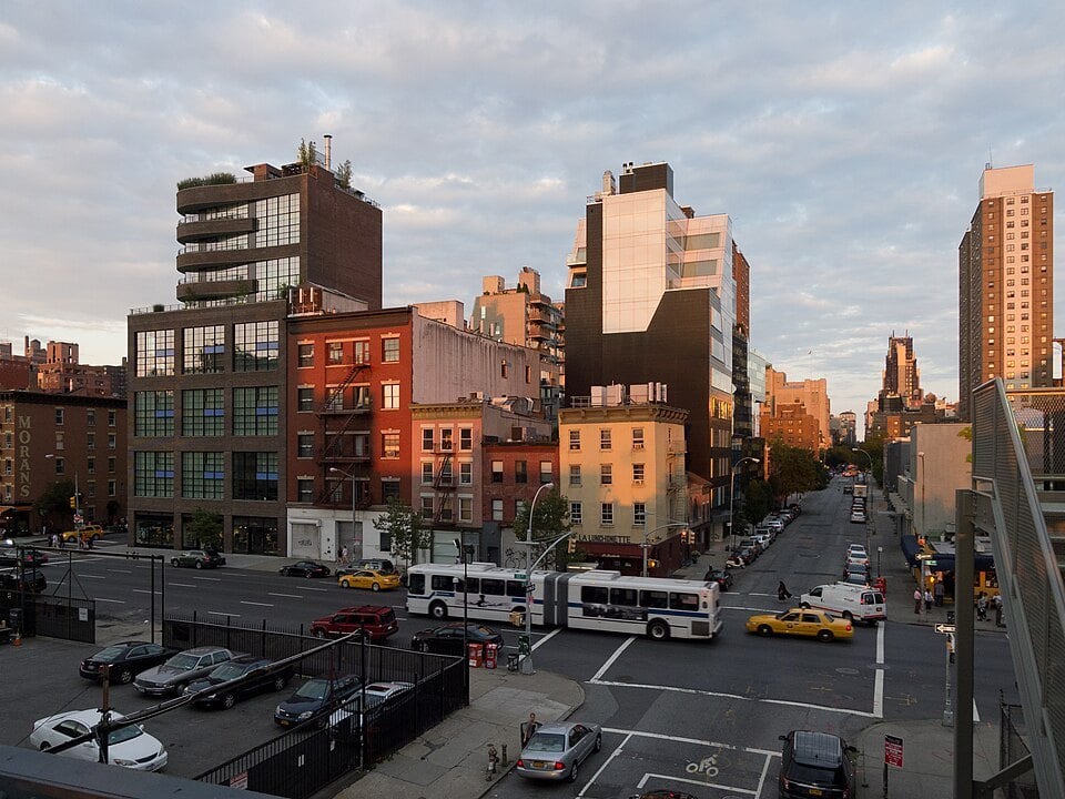 Buildings and streets viewed from the High Line in New York