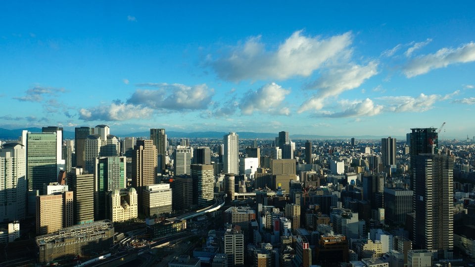 Osaka city skyline seen from the Umeda Sky Building observatory