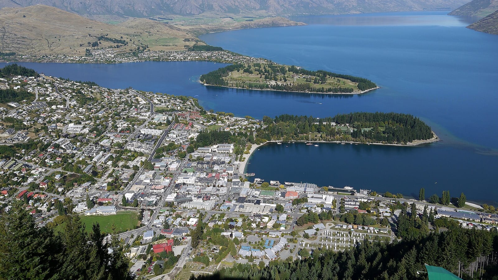 Queenstown on the shore of Lake Wakatipu beneath the Remarkables mountain range