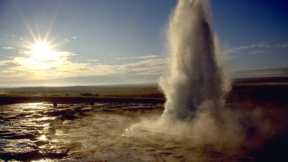 Strokkur geyser erupting in the Haukadalur geothermal field