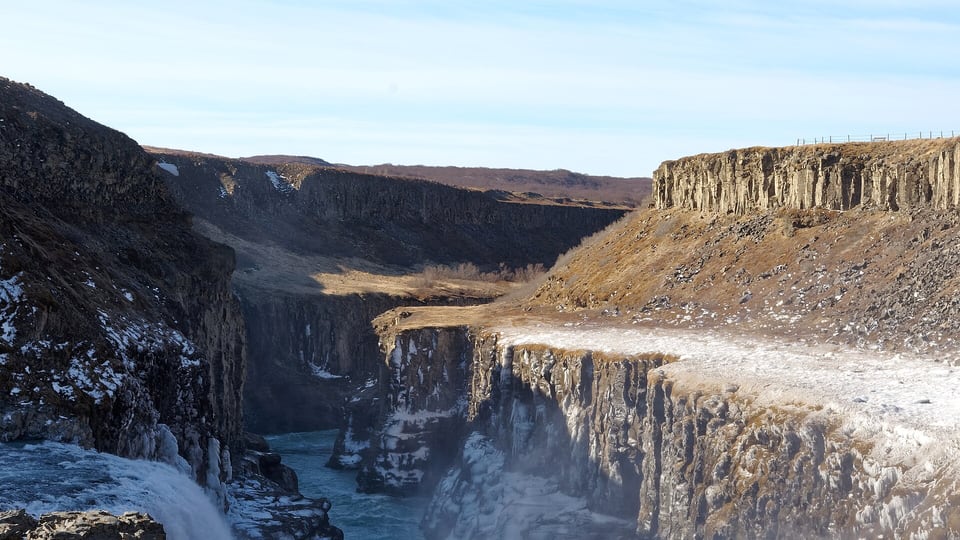 Gullfoss waterfall dropping in two tiers on the Hvítá River