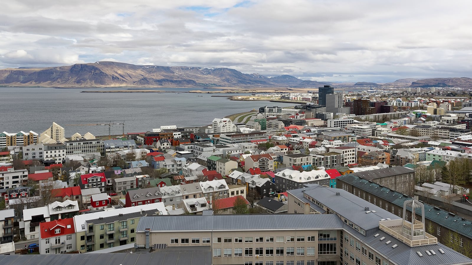 Reykjavík's rooftops and waterfront seen from Hallgrímskirkja's tower