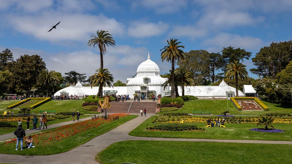 The Conservatory of Flowers and its lawns in Golden Gate Park