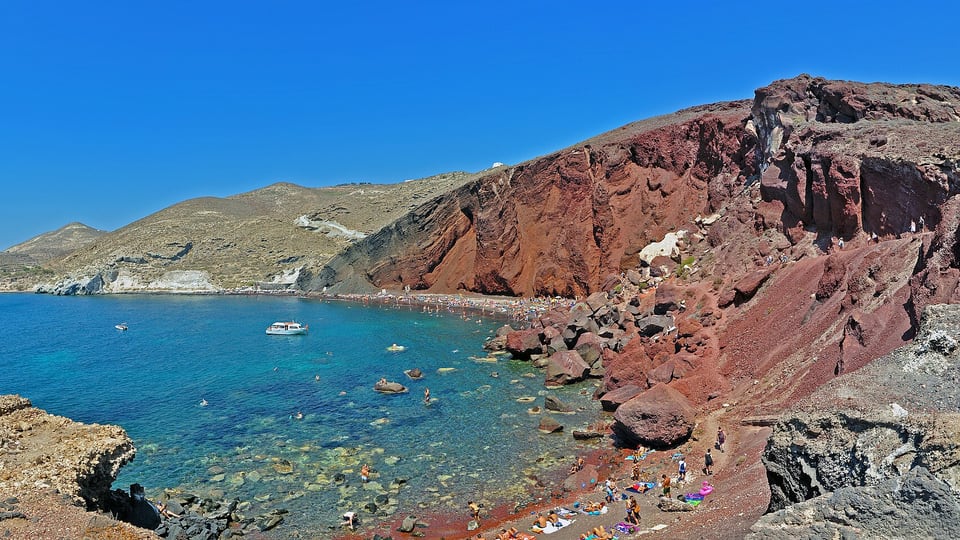 The red volcanic cliffs of Red Beach near Akrotiri