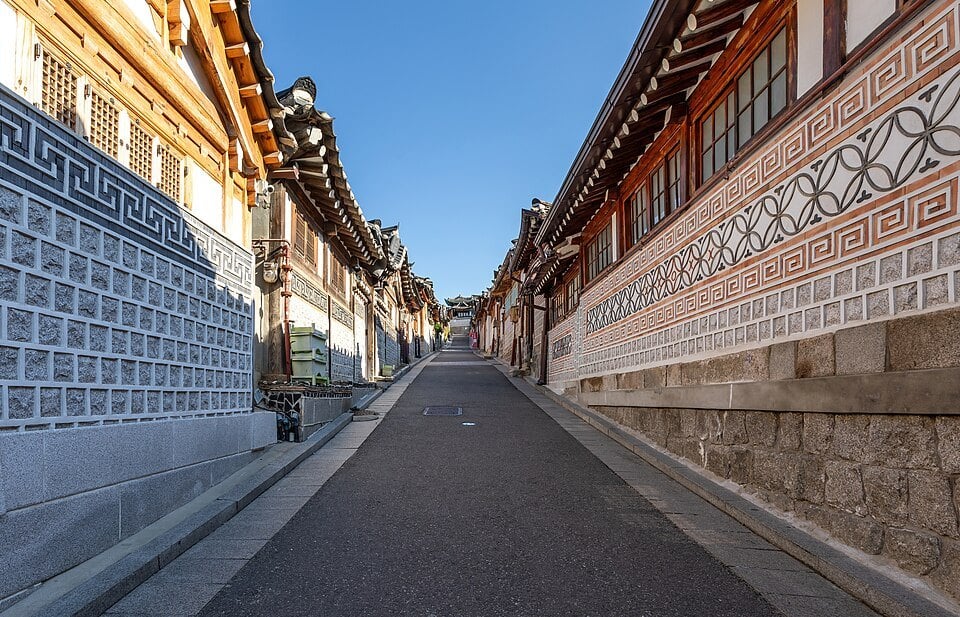 Bukchon-ro 11-gil street with hanok houses in Bukchon Hanok Village Seoul