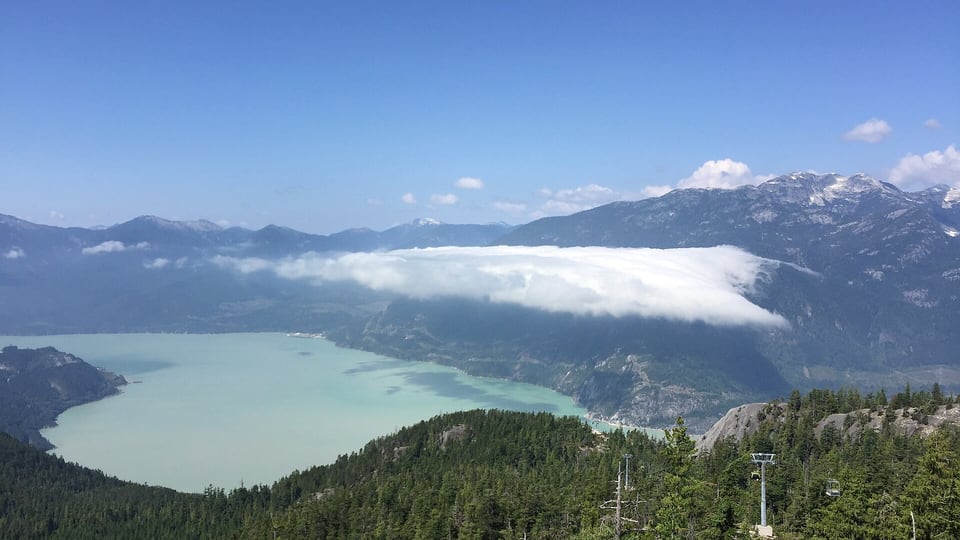 Howe Sound and the Coast Mountains from the Sea to Sky Gondola summit near Squamish