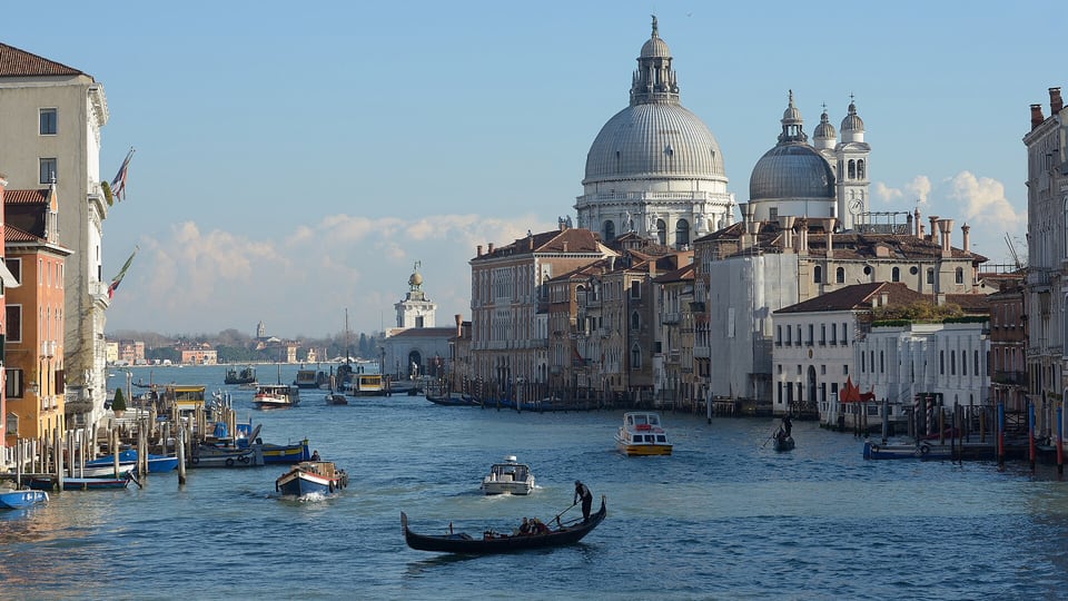Santa Maria della Salute and the Dogana at the tip of Dorsoduro, seen down the Grand Canal from the Accademia bridge