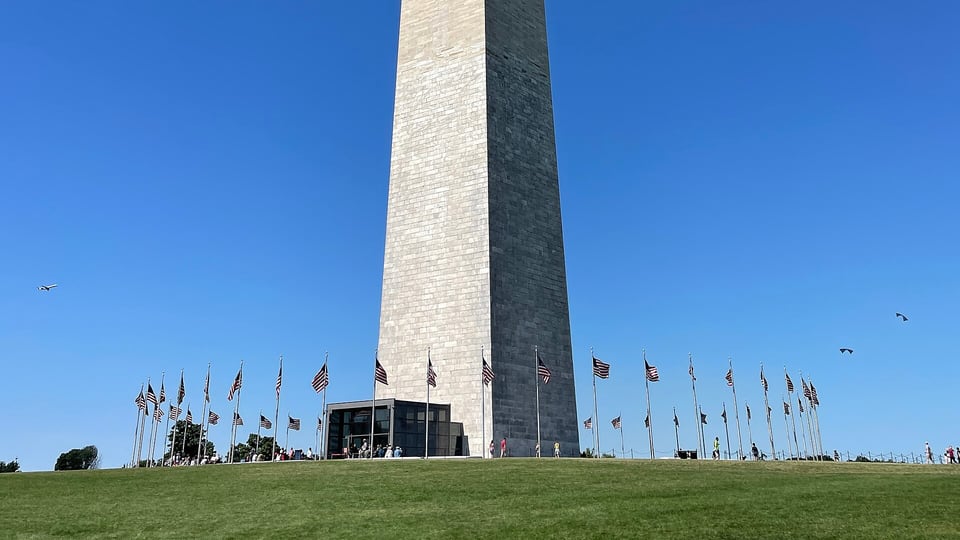 The Washington Monument rising above the National Mall